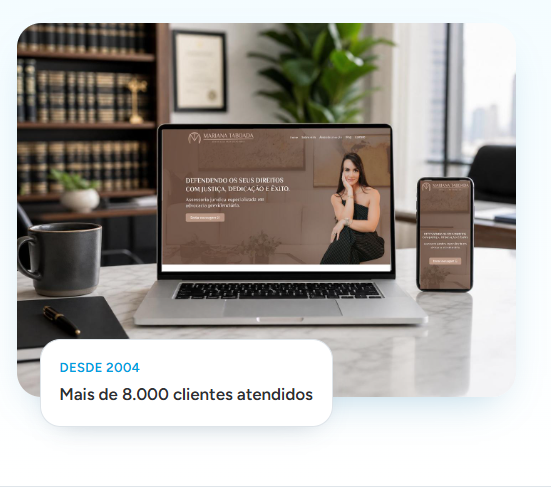 Site profissional para advocacia exibido no computador e no celular